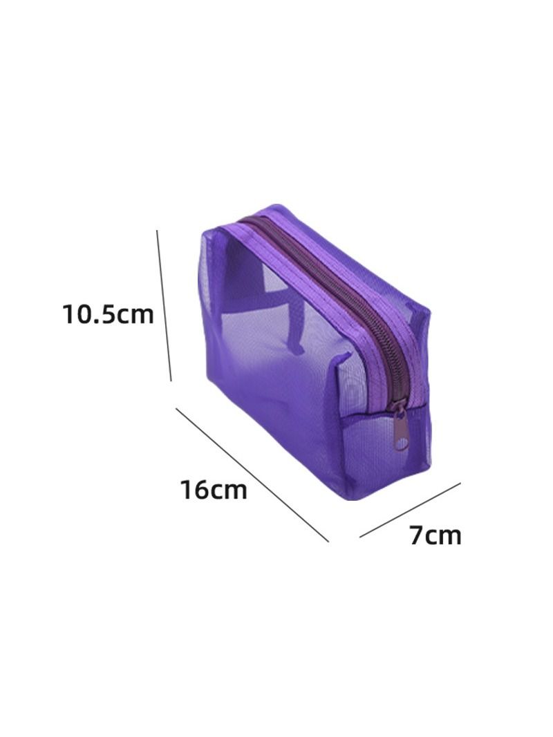Neceser de malla morado para labial y accesorios de viaje