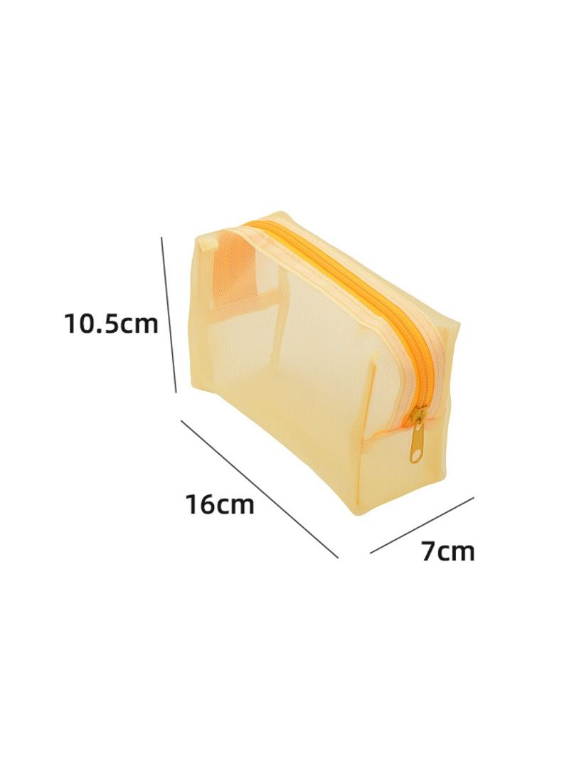 Neceser amarillo 3D de malla, organizador portátil para labial y cables