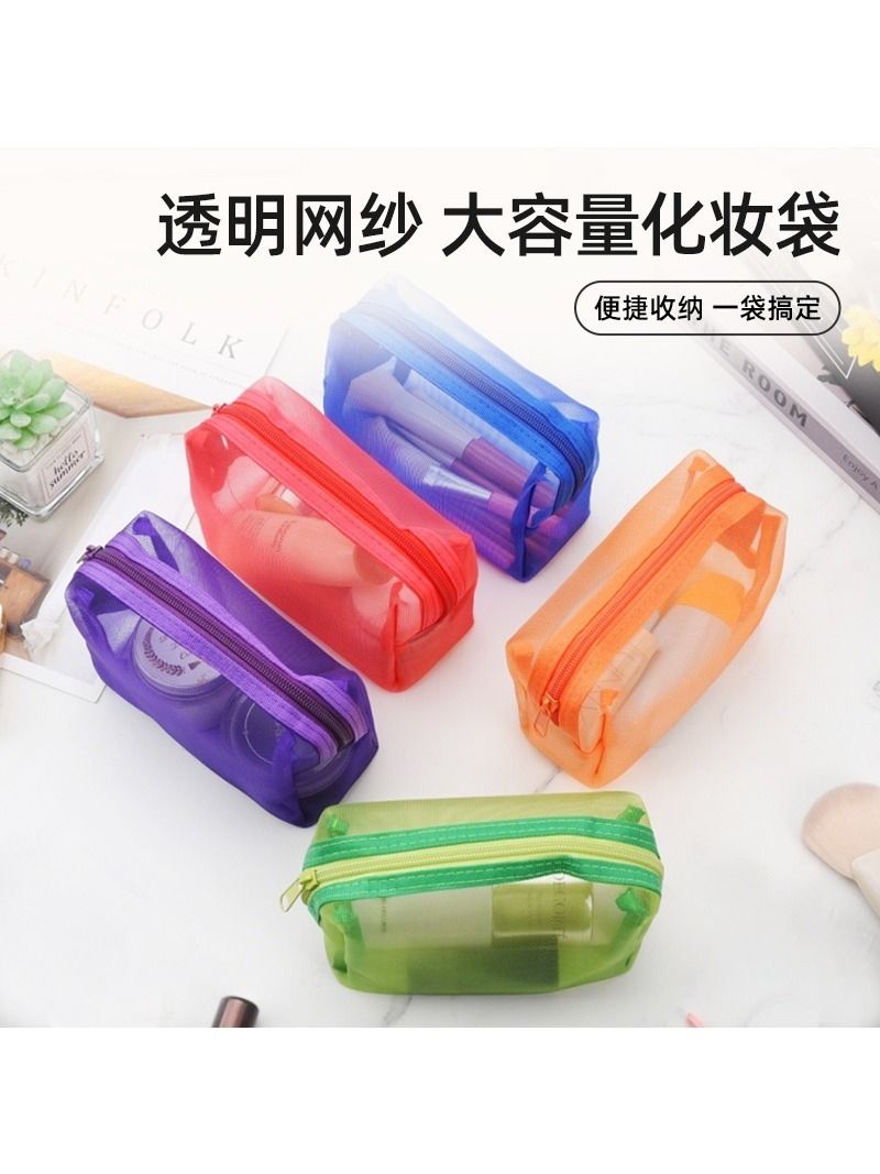 Neceser de malla verde para labial y cables, portátil